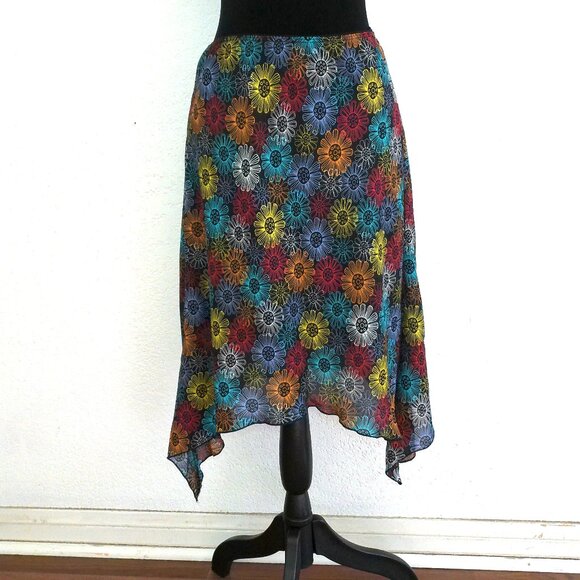 Giorgio Fiorlini, multi-color floral midi skirt, double layers - Picture 2 of 9